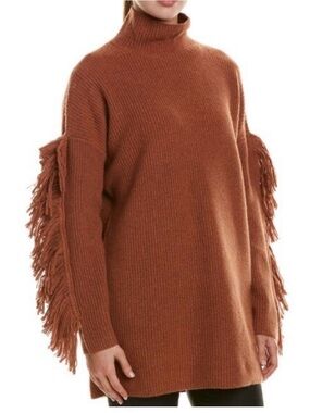 BCBGMaxAzria Rust Fringe-Sleeve Turtleneck Sweater